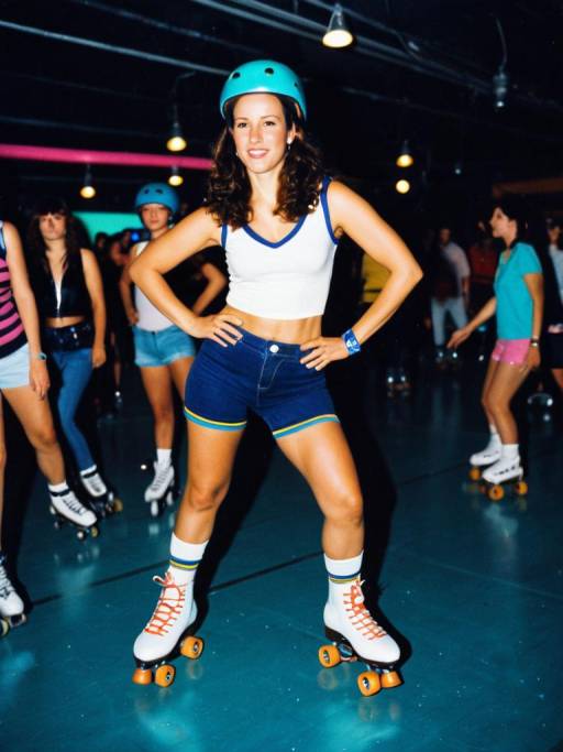 Woman in Roller Skating Outfit at Roller Disco
