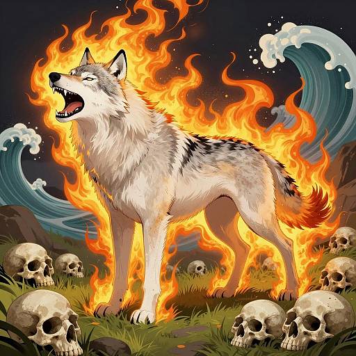 Fierce Wolf Surrounded by Flames