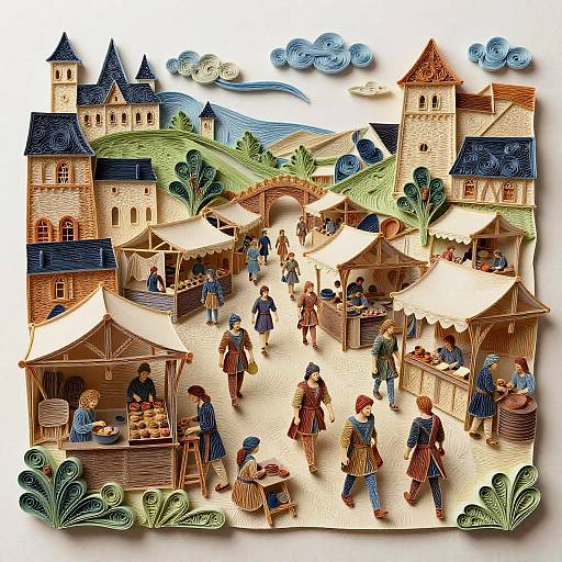 Medieval Marketplace Paper Quilling Scene