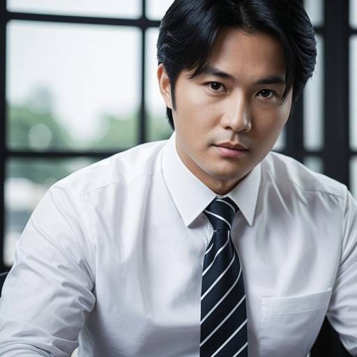 Serious Korean Businessman in White Shirt and Tie