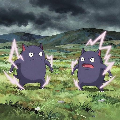 Lively Thunder Yokai in Stormy Hills