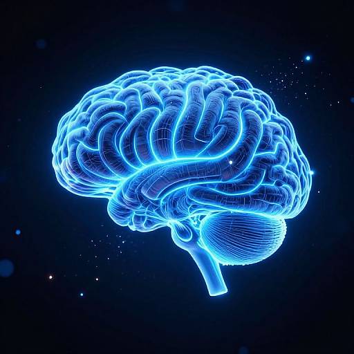 Neon Blue AI Brain in Space