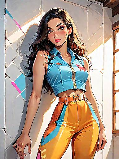 Stylish Woman in Colorful Crop Top and Pants