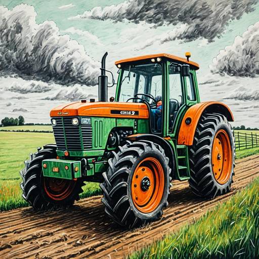Child's Drawing of Tractor on Farm