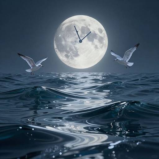 Surreal Seascape with Clock Moon
