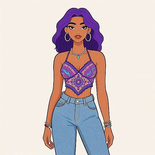 Boho Chic Woman in Vibrant Outfit