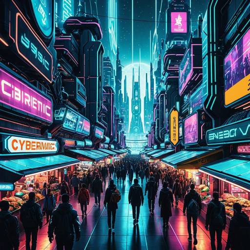 Neon-lit Futuristic Cybernetic Marketplace Neon-lit Futuristic Cybernetic Marketplace