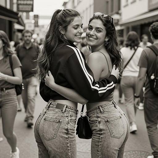 Women's Embrace in Urban Sepia Scene