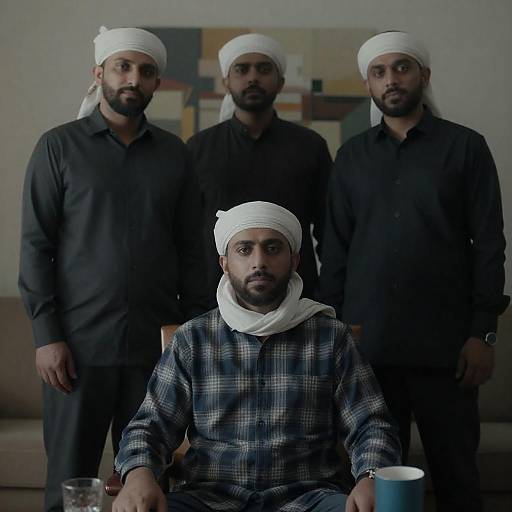 Four Men Wearing White Headscarves