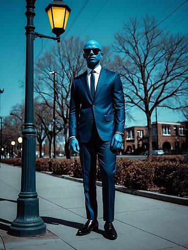 Bald Man in Blue Infrared Suit