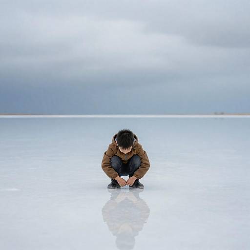 Solitary Child on Reflective Salt Flat