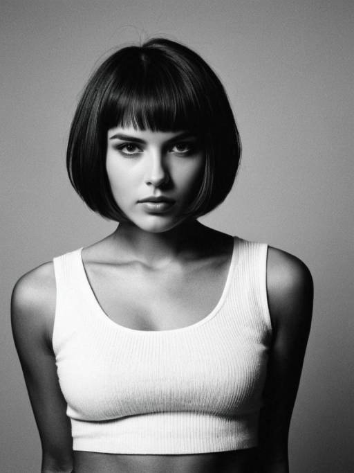 Chic Woman in Bob Haircut Fashion Shoot