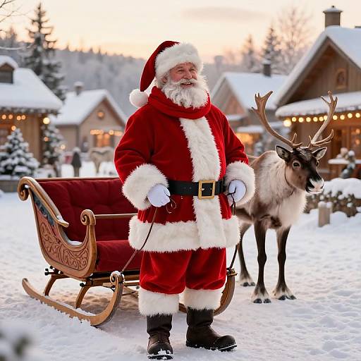 Warm Santa in Snowy Village