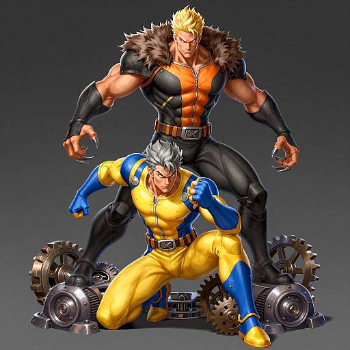 Dynamic Digital Illustration of Two Muscular Heroes