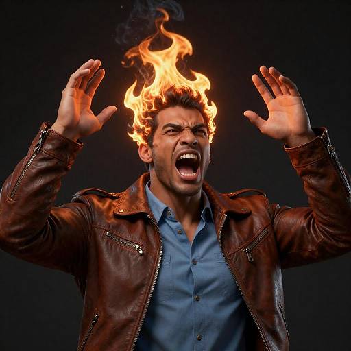Intense Fire Portrait of a Muscular Man