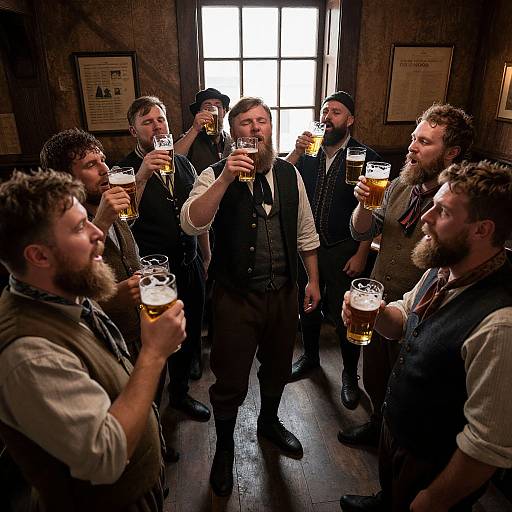 Bearded Men Singing in Rustic Pub