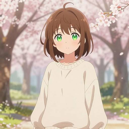 Anime Girl in Cherry Blossom Park