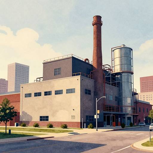 Retro-Futuristic Detroit Factory at Dusk