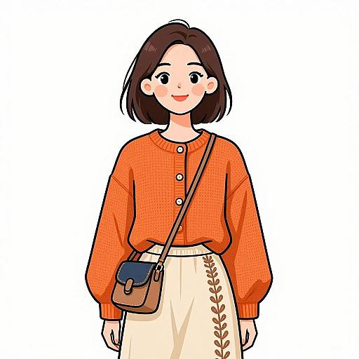 Woman in Orange Sweater and Beige Dress