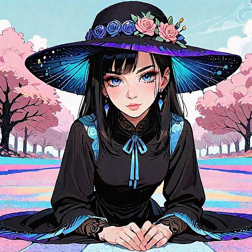 Anime Character in Black Dress Outdoors