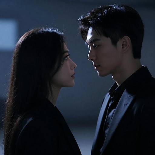 Intense Dramatic Couple Under Blue Light