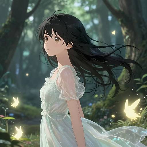 Ethereal Anime Girls in Magical Forest