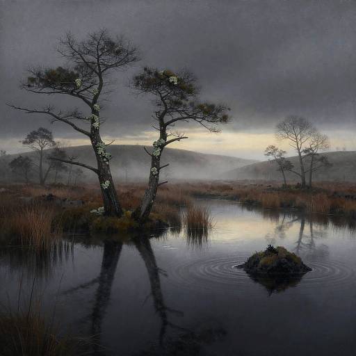 Charcoal Painting of Misty Peat Bog
