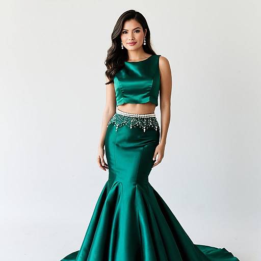 Elegant Woman in Emerald Green Gown