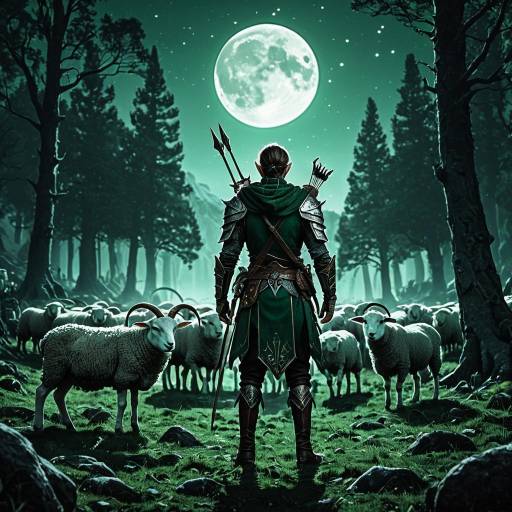 Elf Archer in Moonlit Forest Clearing