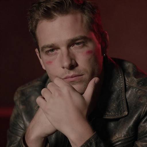 Contemplative Man in Dim Red Light