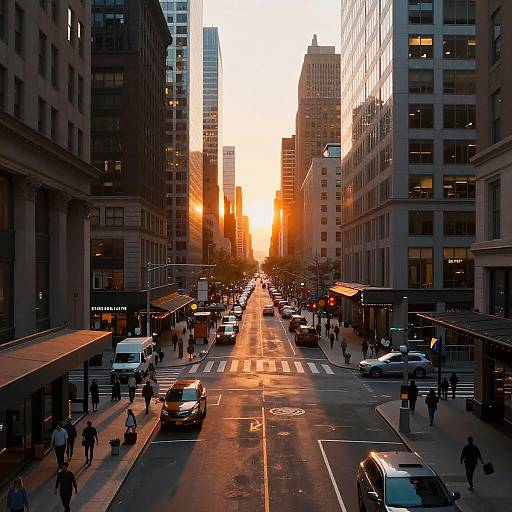 Sunset City Street Skyline View