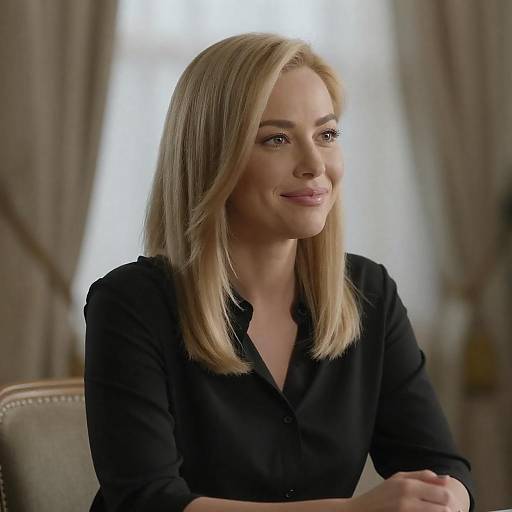 Soft-Lit Blonde Woman at Table