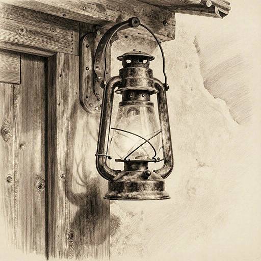 Hyperrealistic Rustic Lantern Pencil Drawing