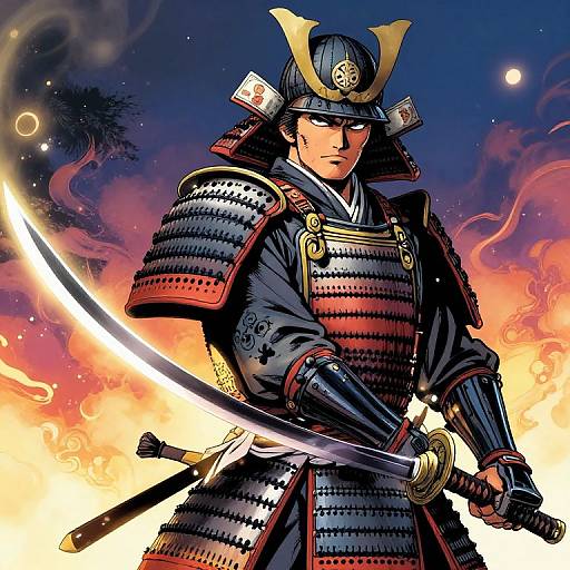 Vibrant Samurai in Comic Style
