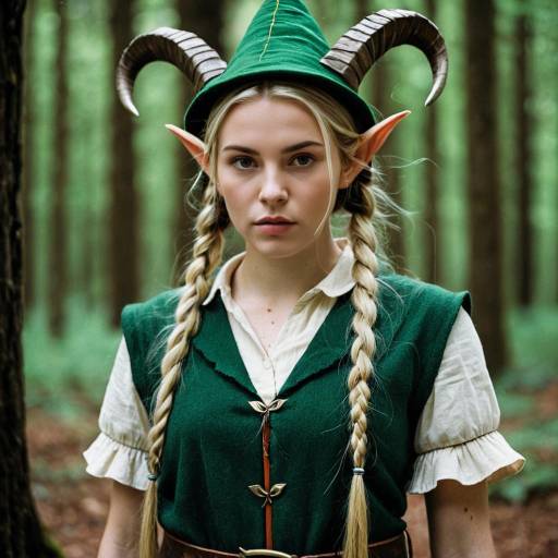 Woman in Elf Costume with Horns in Forest