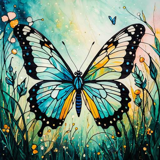 Stained Glass Butterfly in Ethereal Meadow