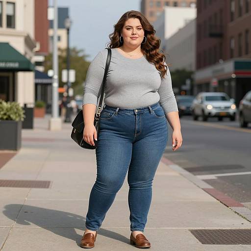 Plus Size Woman Walking in Urban Street