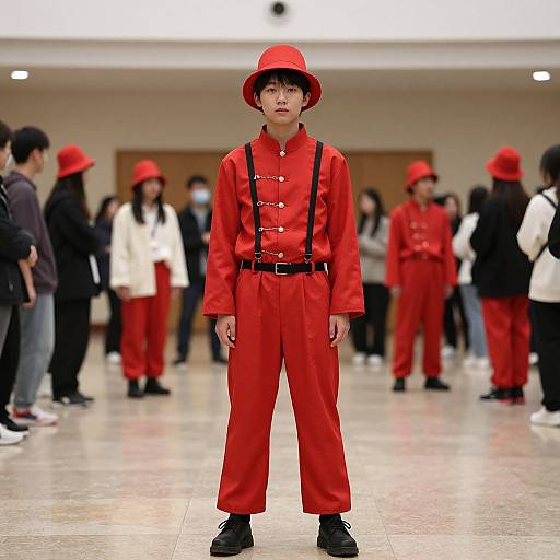 Red Outfit Costume in Hall