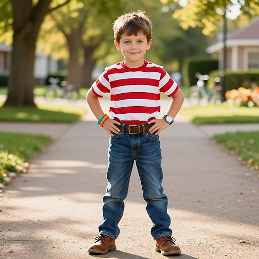 Confident Boy in Sunny Suburban Park