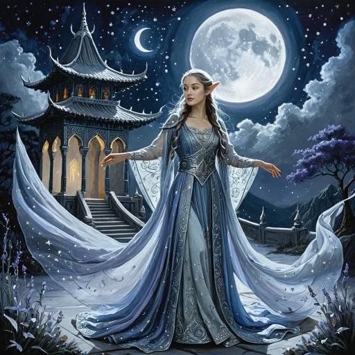 Elven Princess Dancing Under Lunar Palace