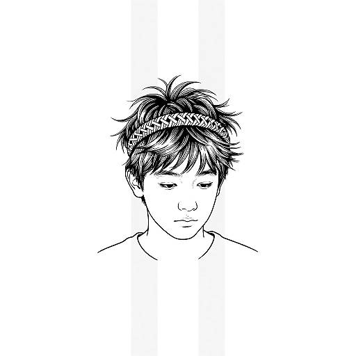 Minimalist Line Portrait of Teenage Boy with Woven Headband