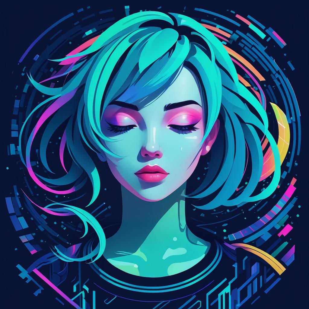 Teal Haired Girl in Abstract Pixel Art