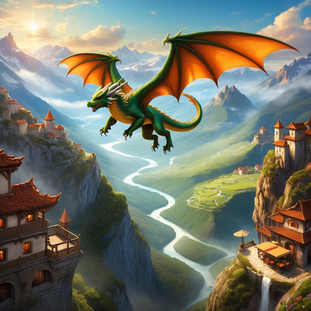 Majestic Dragon Over Fantasy Valley