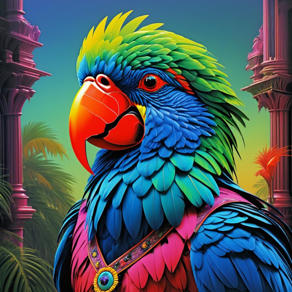 Cheerful Parrot Portrait in Whimsical Style