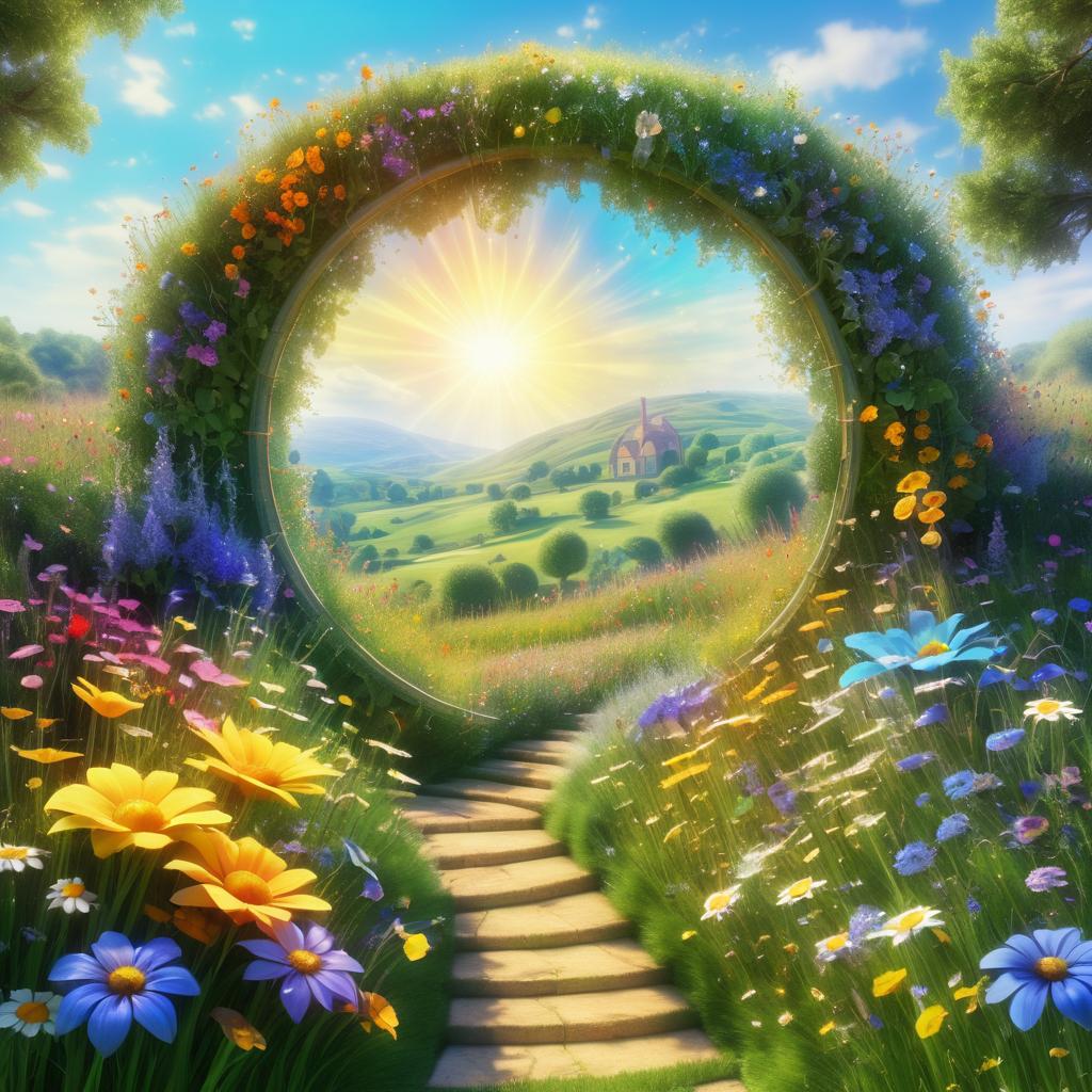 Dreamy Portal Above a Colorful Meadow