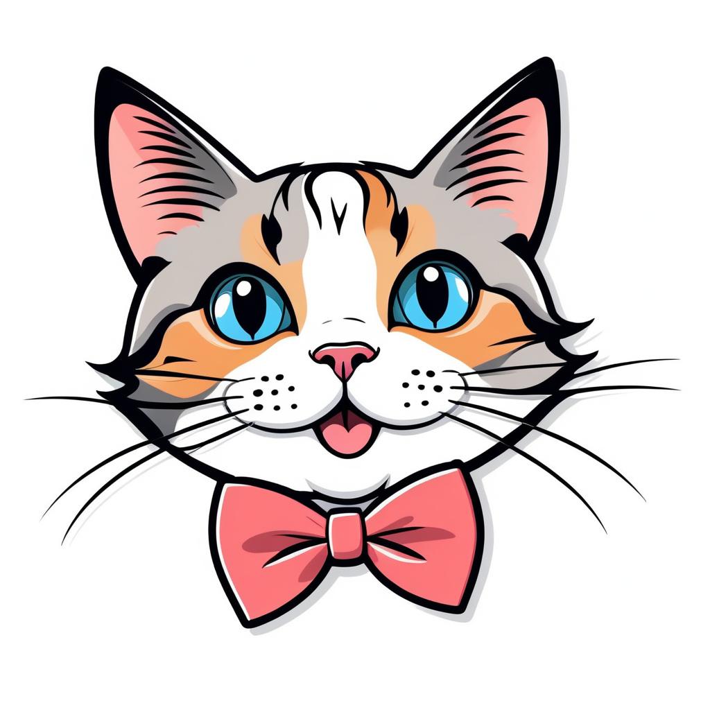 Playful Cartoon Cat with Bow Tie