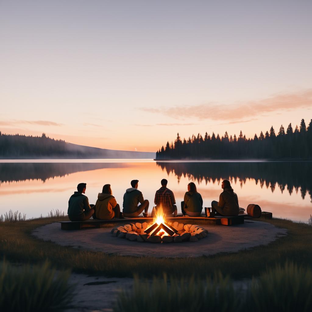 Cinematic Campfire Friends at Sunset