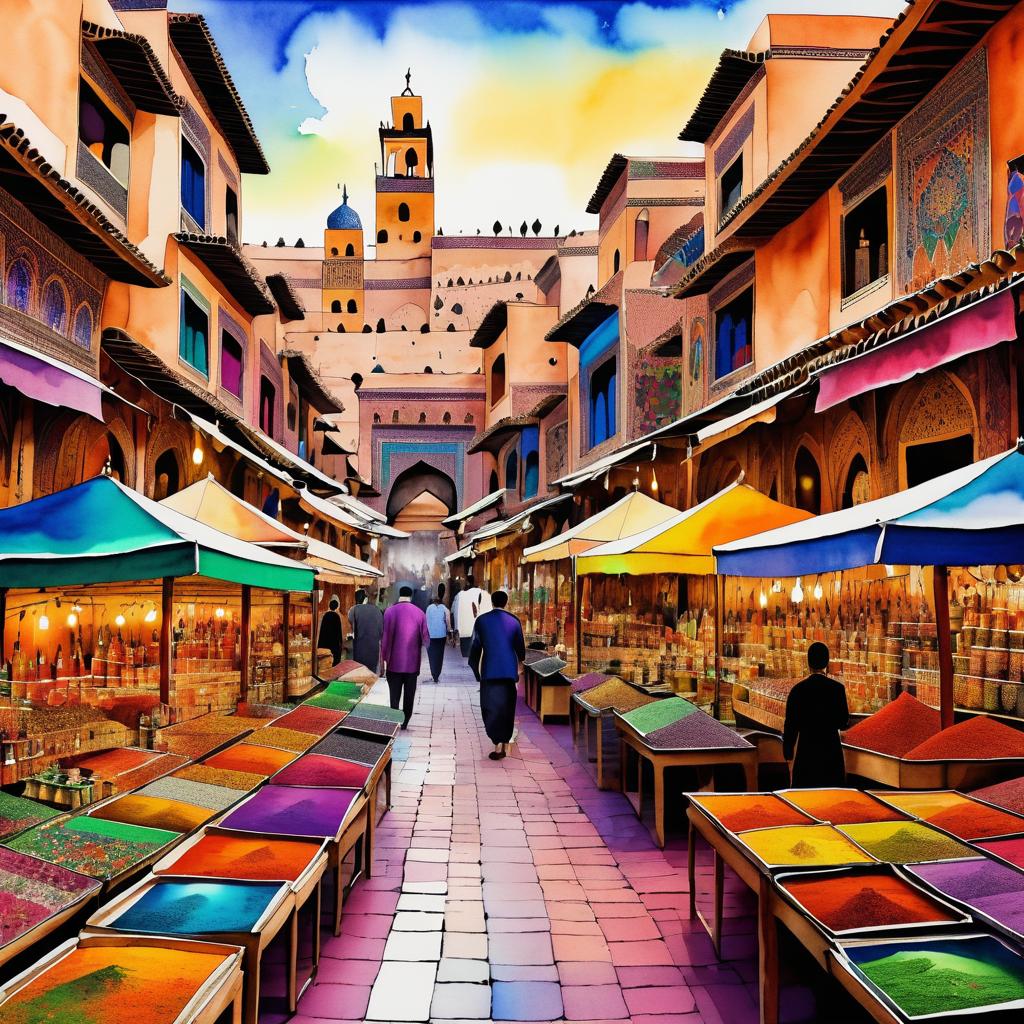 Surreal Marrakech Market Tattoo Landscape