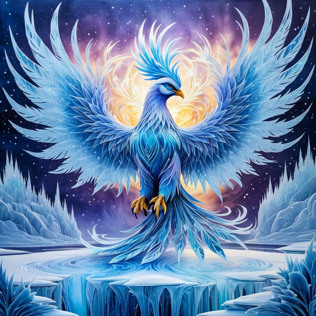 Frozen Phoenix in a Snowy Landscape