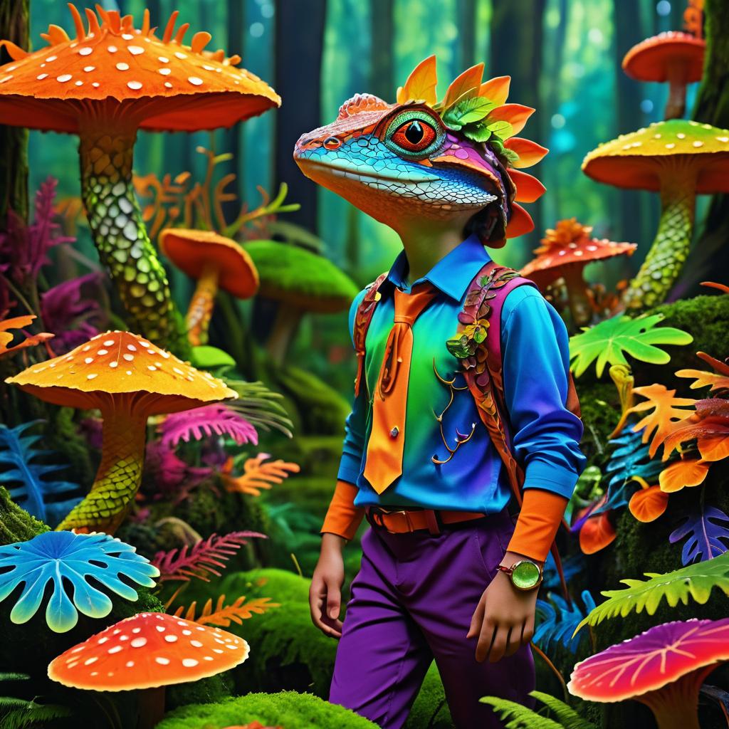 Vibrant Lizard Boy in Fantasy Forest